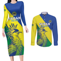Personalized Sudan 1956-1970 Couples Matching Long Sleeve Bodycon Dress and Long Sleeve Button Shirt Secretary Bird Coat Of Arms