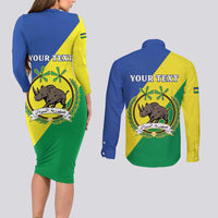 Personalized Sudan 1956-1970 Couples Matching Long Sleeve Bodycon Dress and Long Sleeve Button Shirt Secretary Bird Coat Of Arms