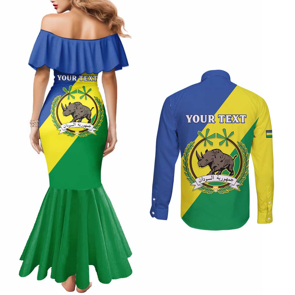 Personalized Sudan 1956-1970 Couples Matching Mermaid Dress and Long Sleeve Button Shirt Secretary Bird Coat Of Arms