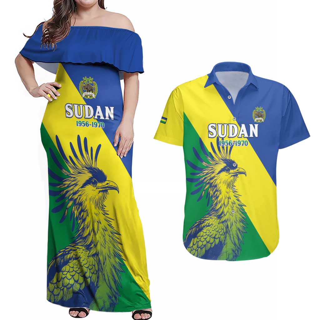 Personalized Sudan 1956-1970 Couples Matching Off Shoulder Maxi Dress and Hawaiian Shirt Secretary Bird Coat Of Arms