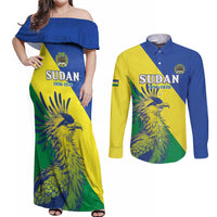 Personalized Sudan 1956-1970 Couples Matching Off Shoulder Maxi Dress and Long Sleeve Button Shirt Secretary Bird Coat Of Arms