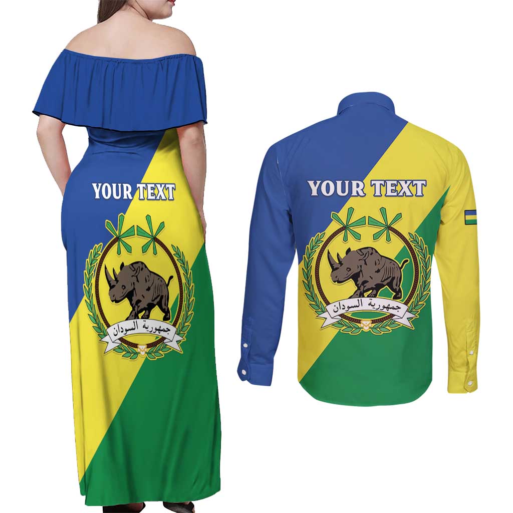 Personalized Sudan 1956-1970 Couples Matching Off Shoulder Maxi Dress and Long Sleeve Button Shirt Secretary Bird Coat Of Arms