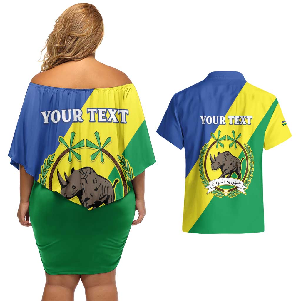 Personalized Sudan 1956-1970 Couples Matching Off Shoulder Short Dress and Hawaiian Shirt Secretary Bird Coat Of Arms
