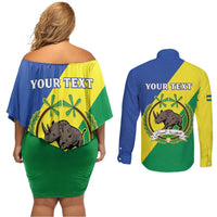 Personalized Sudan 1956-1970 Couples Matching Off Shoulder Short Dress and Long Sleeve Button Shirt Secretary Bird Coat Of Arms