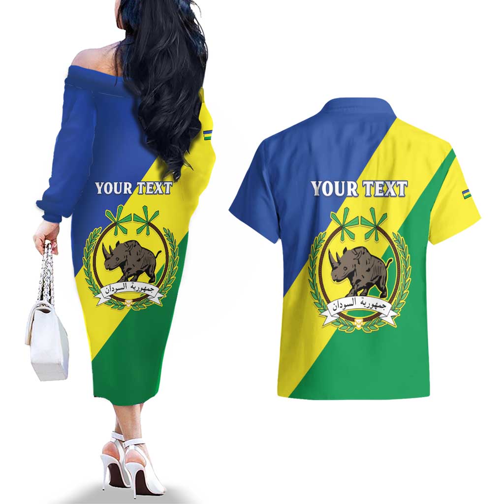 Personalized Sudan 1956-1970 Couples Matching Off The Shoulder Long Sleeve Dress and Hawaiian Shirt Secretary Bird Coat Of Arms