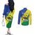 Personalized Sudan 1956-1970 Couples Matching Off The Shoulder Long Sleeve Dress and Long Sleeve Button Shirt Secretary Bird Coat Of Arms