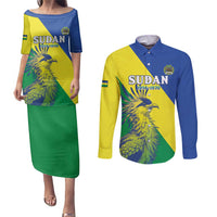 Personalized Sudan 1956-1970 Couples Matching Puletasi and Long Sleeve Button Shirt Secretary Bird Coat Of Arms