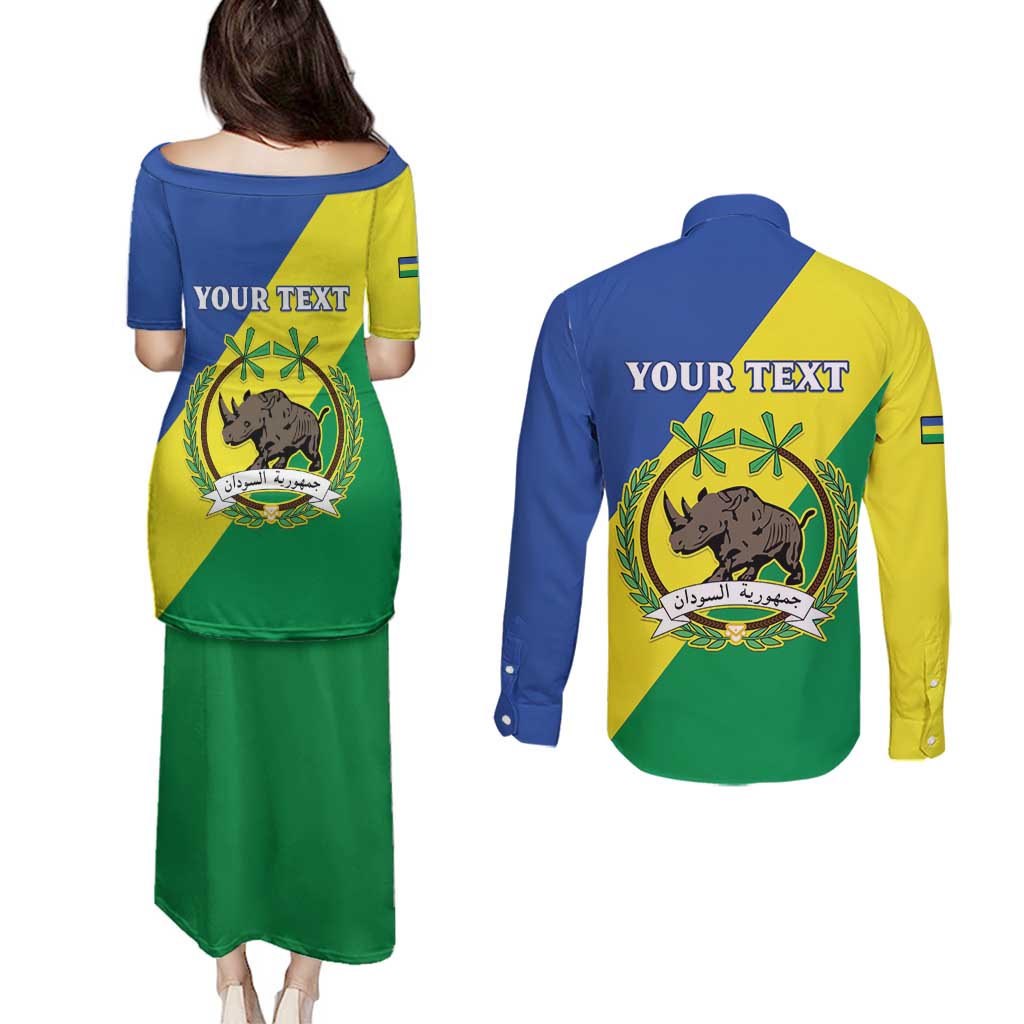 Personalized Sudan 1956-1970 Couples Matching Puletasi and Long Sleeve Button Shirt Secretary Bird Coat Of Arms