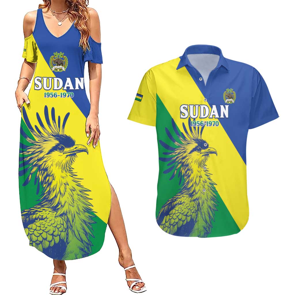 Personalized Sudan 1956-1970 Couples Matching Summer Maxi Dress and Hawaiian Shirt Secretary Bird Coat Of Arms
