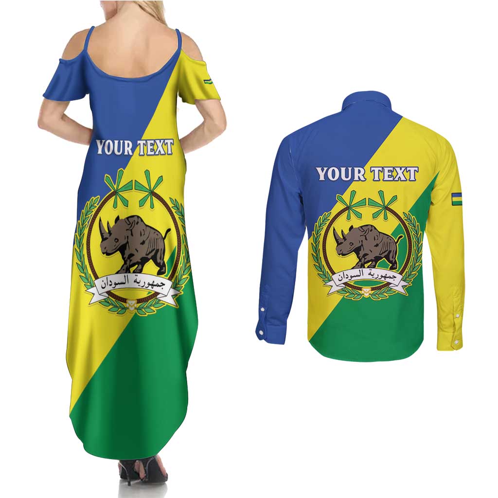 Personalized Sudan 1956-1970 Couples Matching Summer Maxi Dress and Long Sleeve Button Shirt Secretary Bird Coat Of Arms