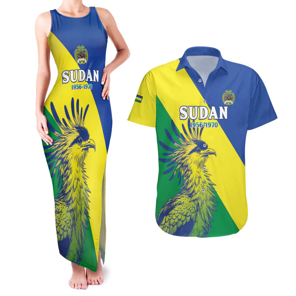 Personalized Sudan 1956-1970 Couples Matching Tank Maxi Dress and Hawaiian Shirt Secretary Bird Coat Of Arms