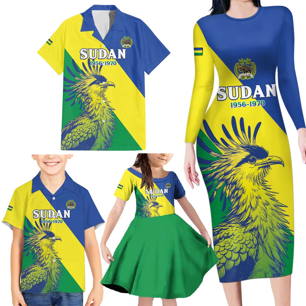 Personalized Sudan 1956-1970 Family Matching Long Sleeve Bodycon Dress and Hawaiian Shirt Secretary Bird Coat Of Arms