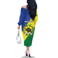 Personalized Sudan 1956-1970 Family Matching Off The Shoulder Long Sleeve Dress and Hawaiian Shirt Secretary Bird Coat Of Arms