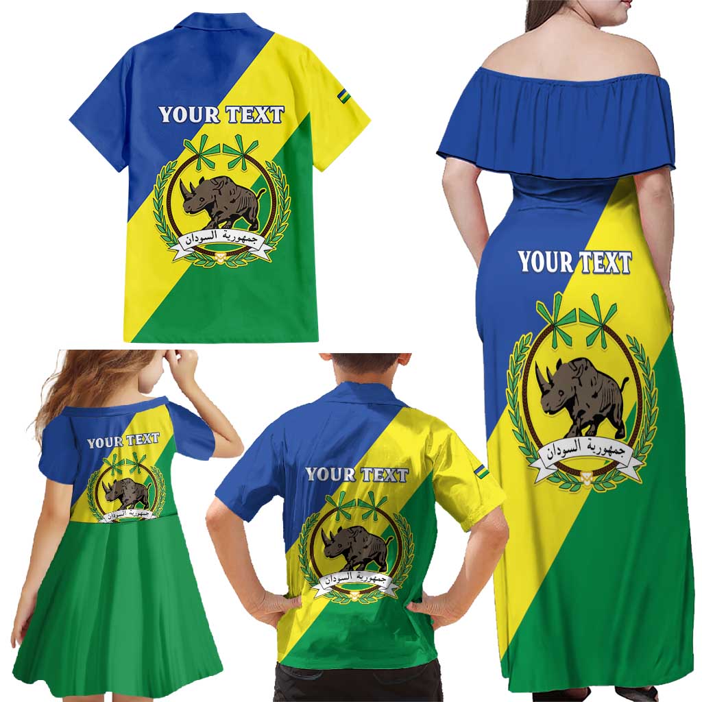 Personalized Sudan 1956-1970 Family Matching Off Shoulder Maxi Dress and Hawaiian Shirt Secretary Bird Coat Of Arms