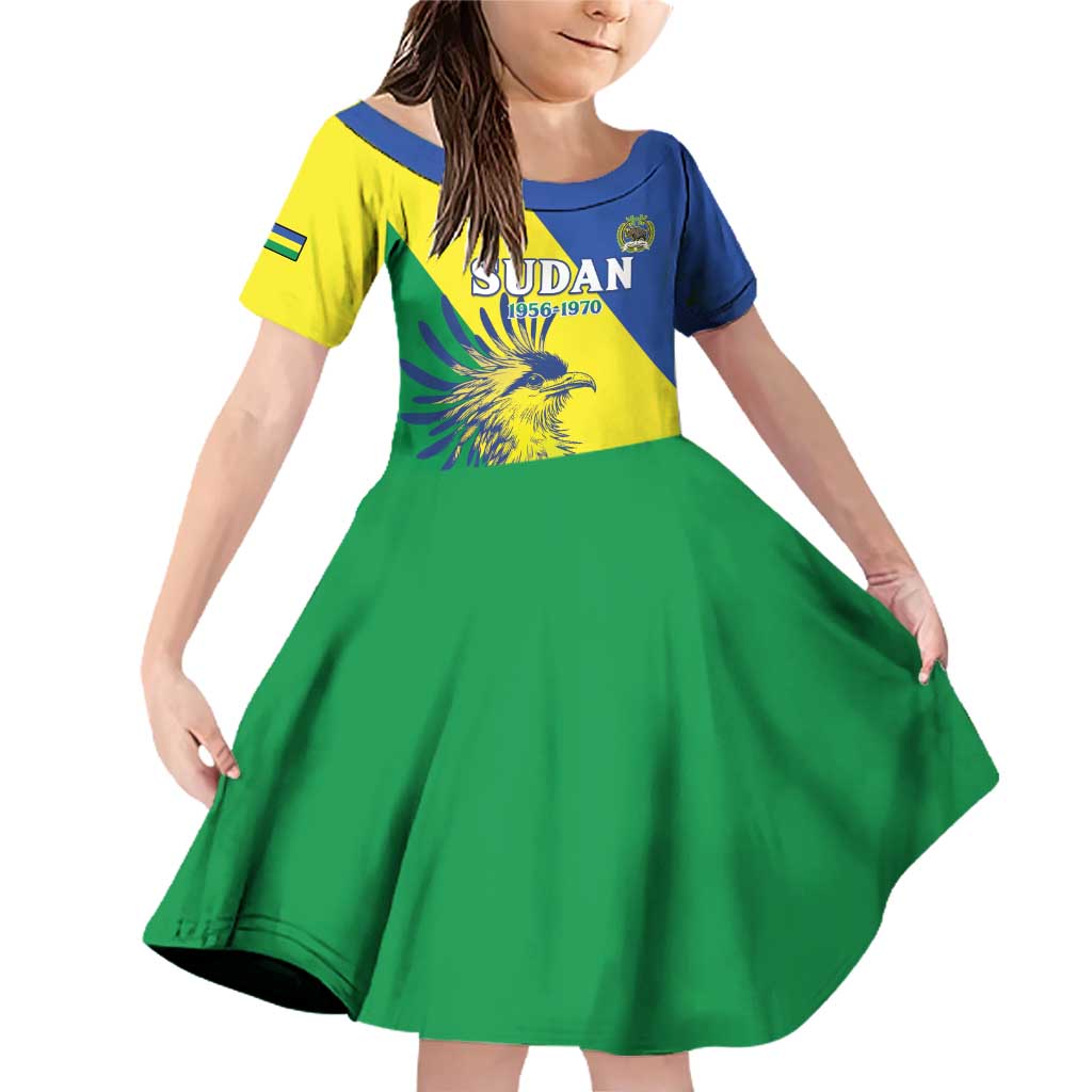 Personalized Sudan 1956-1970 Family Matching Off Shoulder Short Dress and Hawaiian Shirt Secretary Bird Coat Of Arms