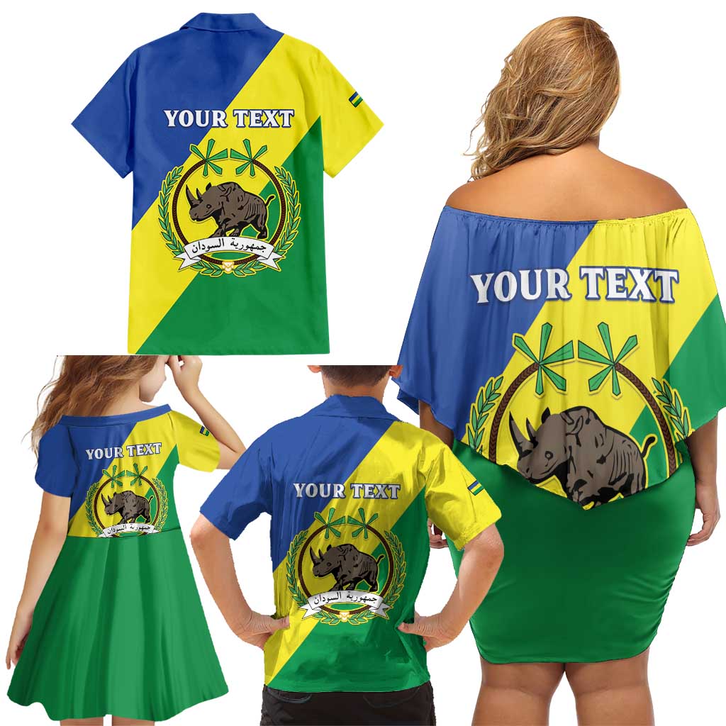 Personalized Sudan 1956-1970 Family Matching Off Shoulder Short Dress and Hawaiian Shirt Secretary Bird Coat Of Arms