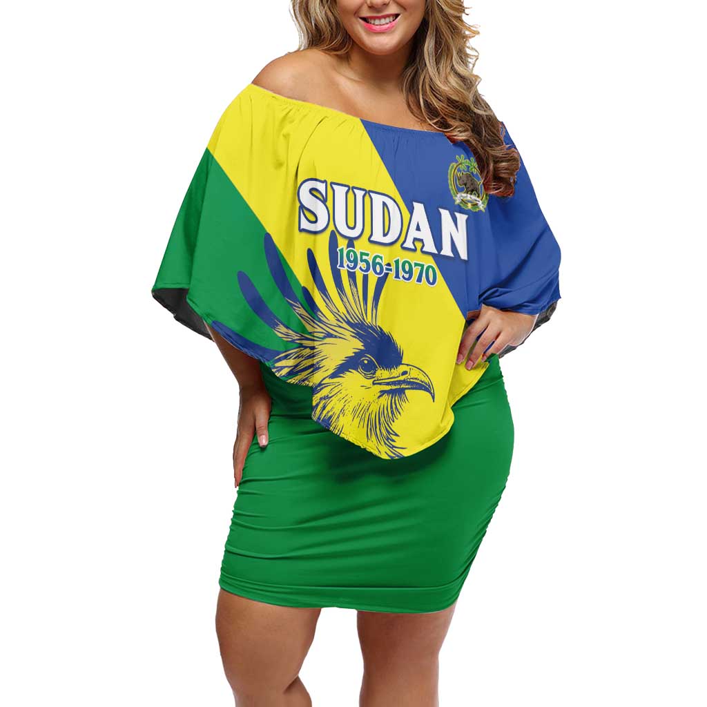 Personalized Sudan 1956-1970 Family Matching Off Shoulder Short Dress and Hawaiian Shirt Secretary Bird Coat Of Arms