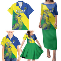 Personalized Sudan 1956-1970 Family Matching Puletasi and Hawaiian Shirt Secretary Bird Coat Of Arms
