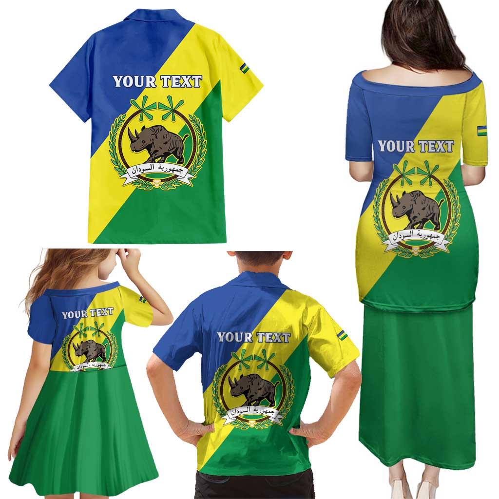 Personalized Sudan 1956-1970 Family Matching Puletasi and Hawaiian Shirt Secretary Bird Coat Of Arms