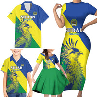 Personalized Sudan 1956-1970 Family Matching Short Sleeve Bodycon Dress and Hawaiian Shirt Secretary Bird Coat Of Arms