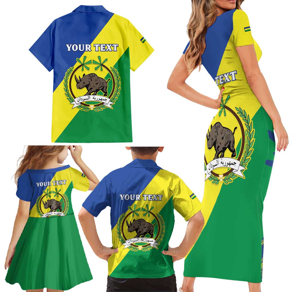 Personalized Sudan 1956-1970 Family Matching Short Sleeve Bodycon Dress and Hawaiian Shirt Secretary Bird Coat Of Arms