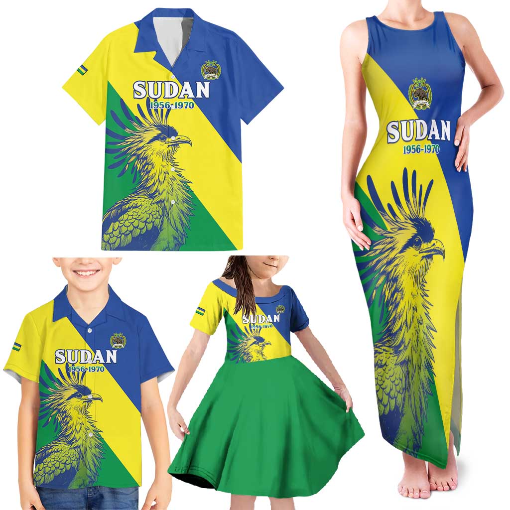 Personalized Sudan 1956-1970 Family Matching Tank Maxi Dress and Hawaiian Shirt Secretary Bird Coat Of Arms