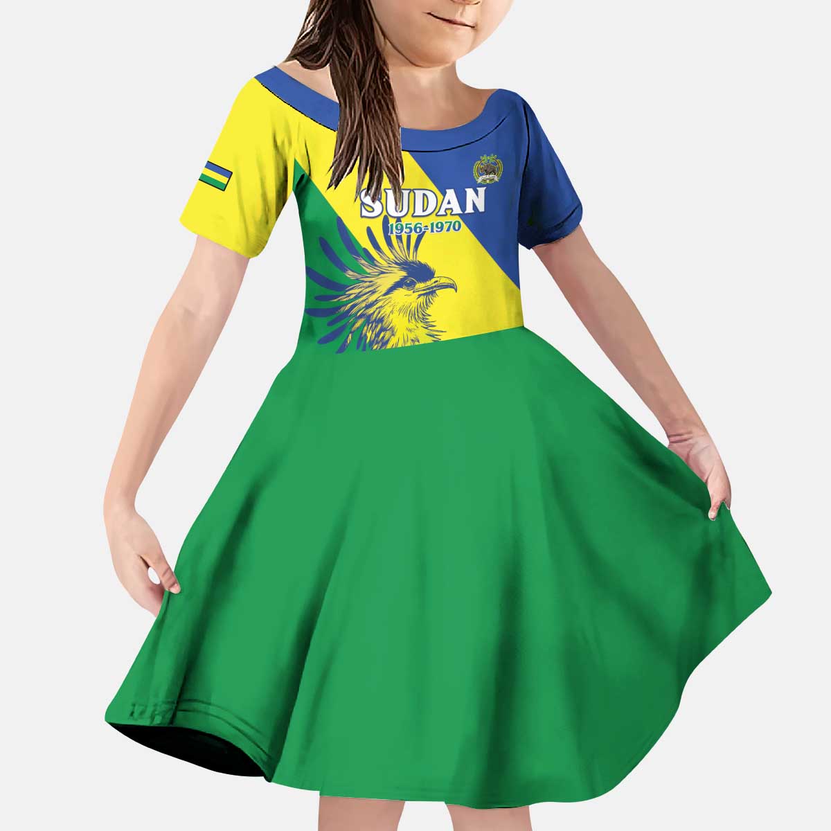 Personalized Sudan 1956-1970 Kid Short Sleeve Dress Secretary Bird Coat Of Arms