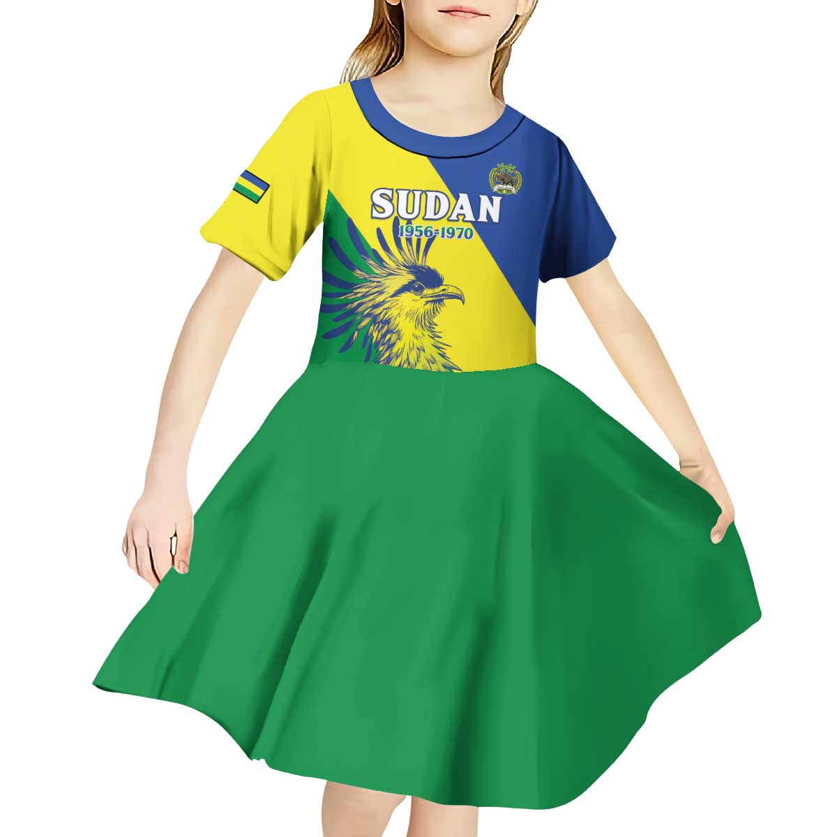 Personalized Sudan 1956-1970 Kid Short Sleeve Dress Secretary Bird Coat Of Arms