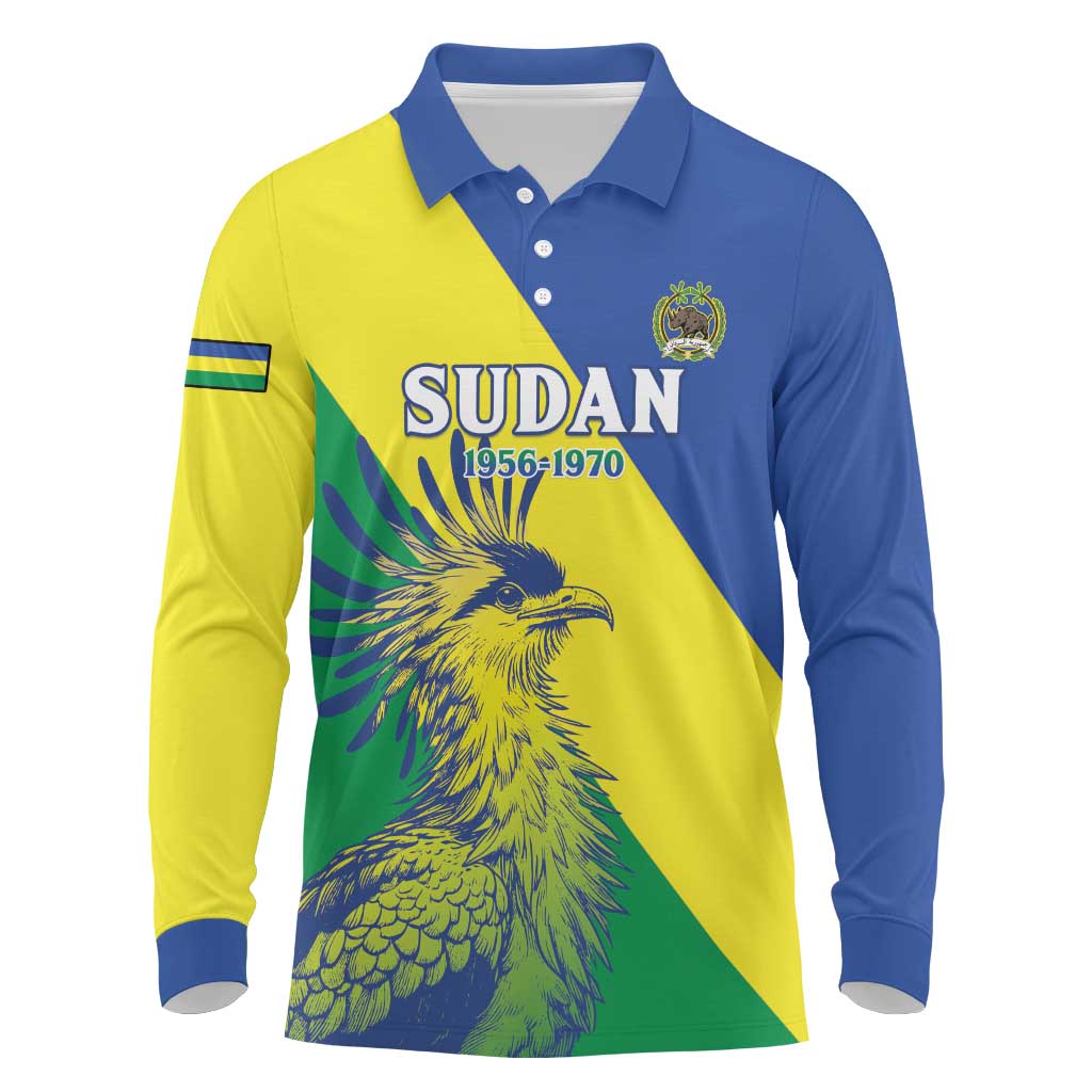 Personalized Sudan 1956-1970 Long Sleeve Polo Shirt Secretary Bird Coat Of Arms
