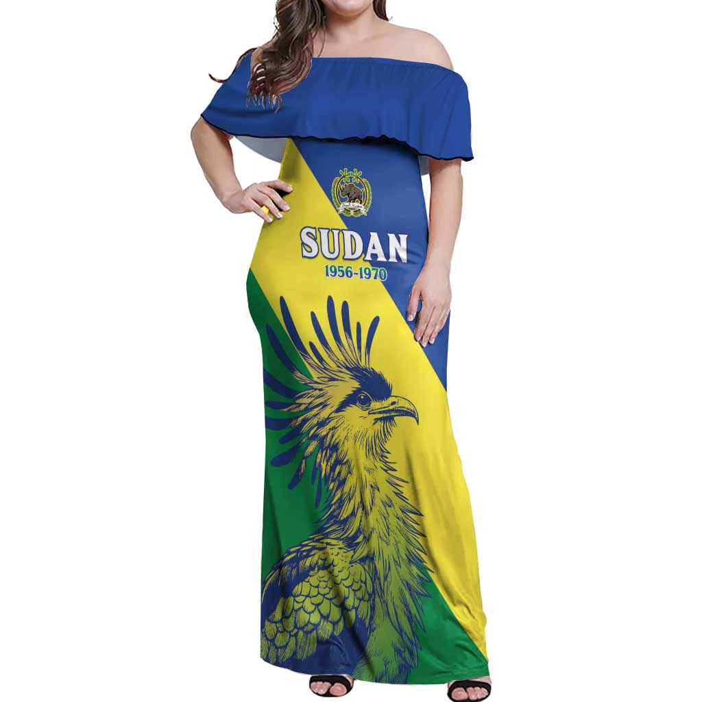 Personalized Sudan 1956-1970 Off Shoulder Maxi Dress Secretary Bird Coat Of Arms