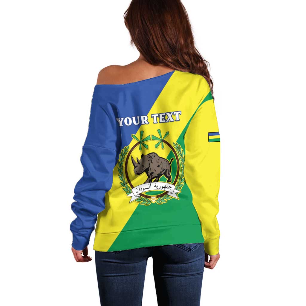 Personalized Sudan 1956-1970 Off Shoulder Sweater Secretary Bird Coat Of Arms