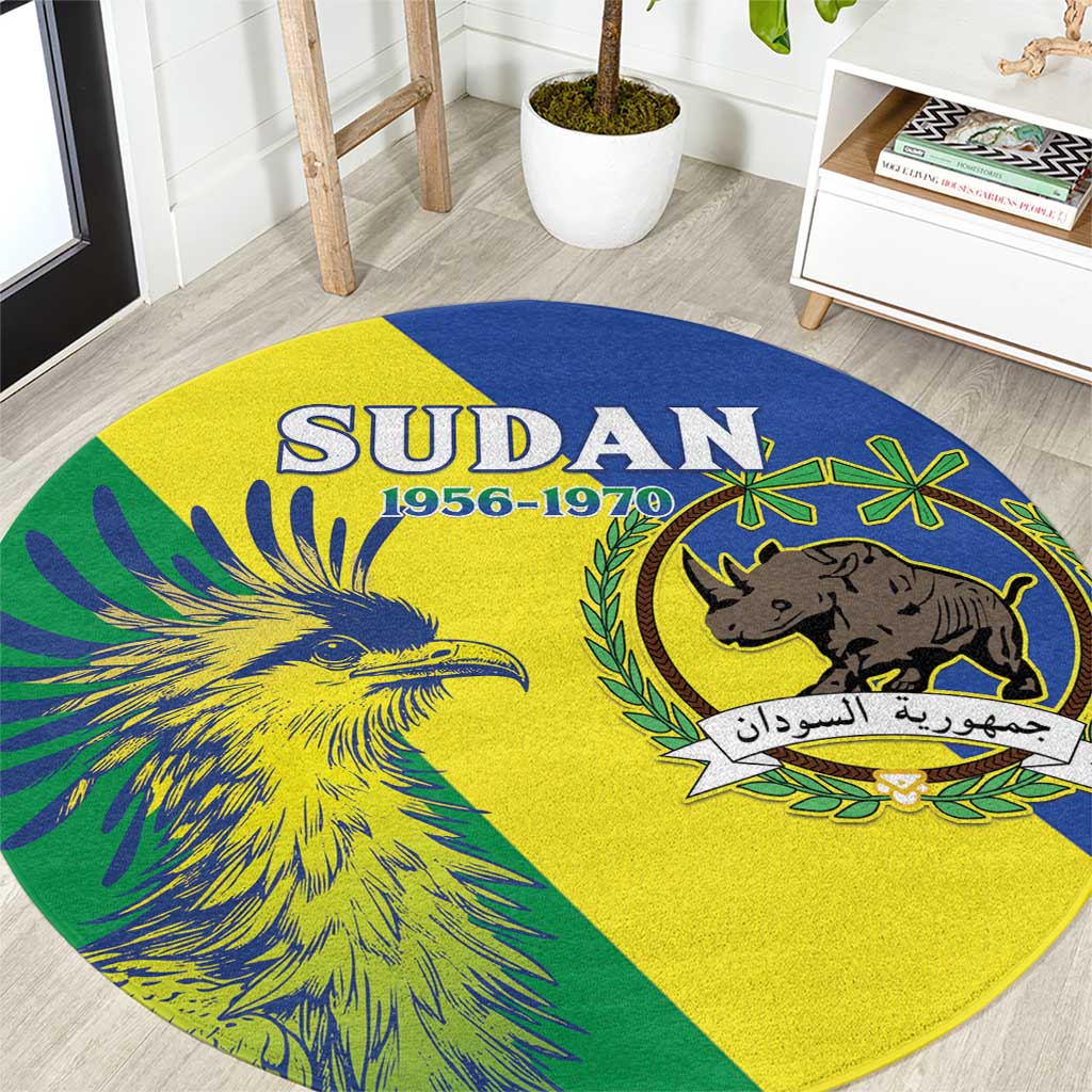Personalized Sudan 1956-1970 Round Carpet Secretary Bird Coat Of Arms