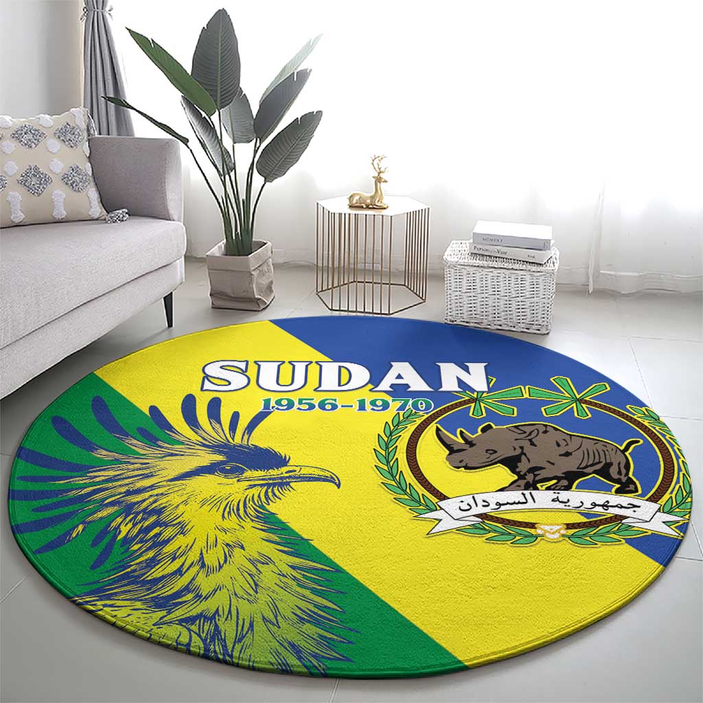 Personalized Sudan 1956-1970 Round Carpet Secretary Bird Coat Of Arms