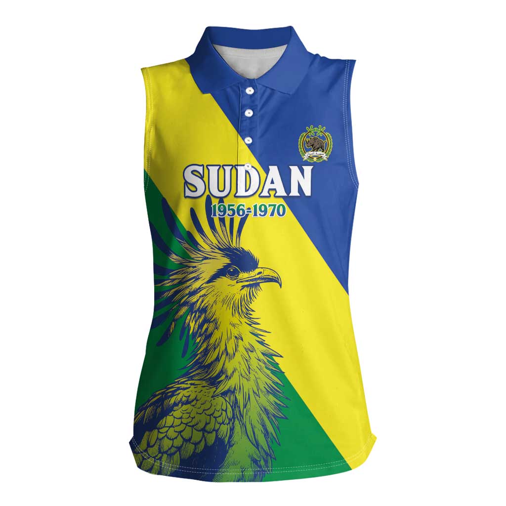 Personalized Sudan 1956-1970 Women Sleeveless Polo Shirt Secretary Bird Coat Of Arms