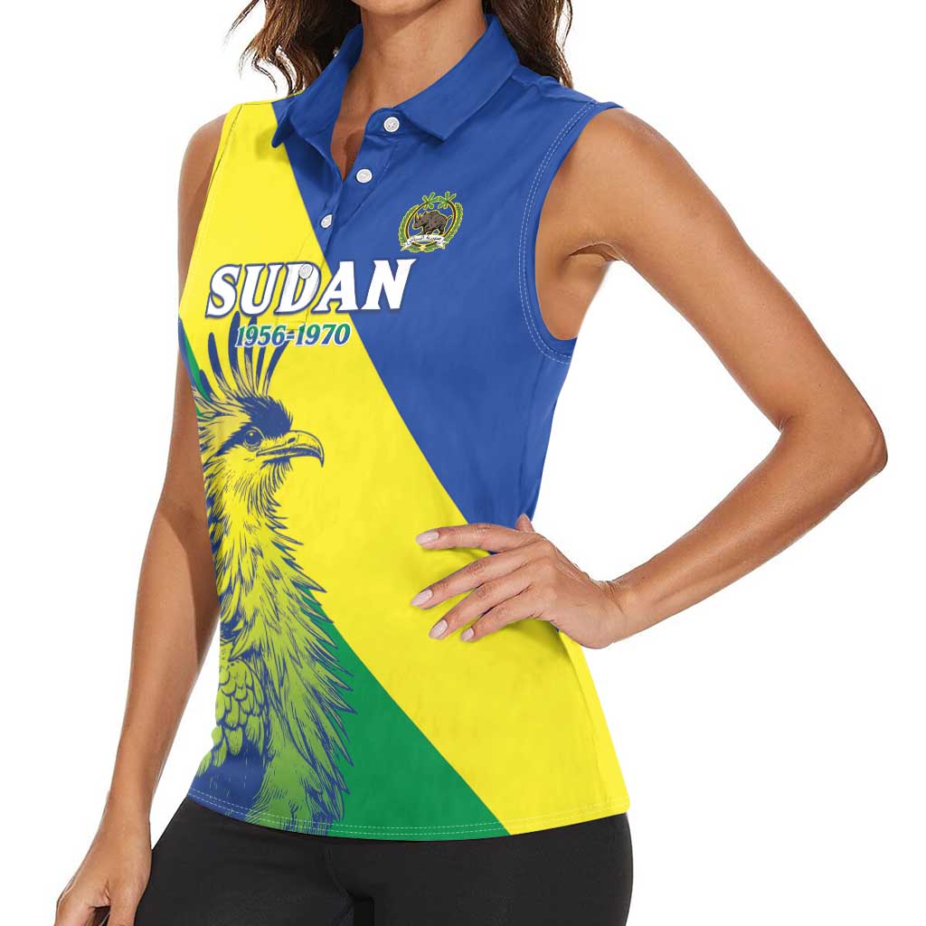 Personalized Sudan 1956-1970 Women Sleeveless Polo Shirt Secretary Bird Coat Of Arms