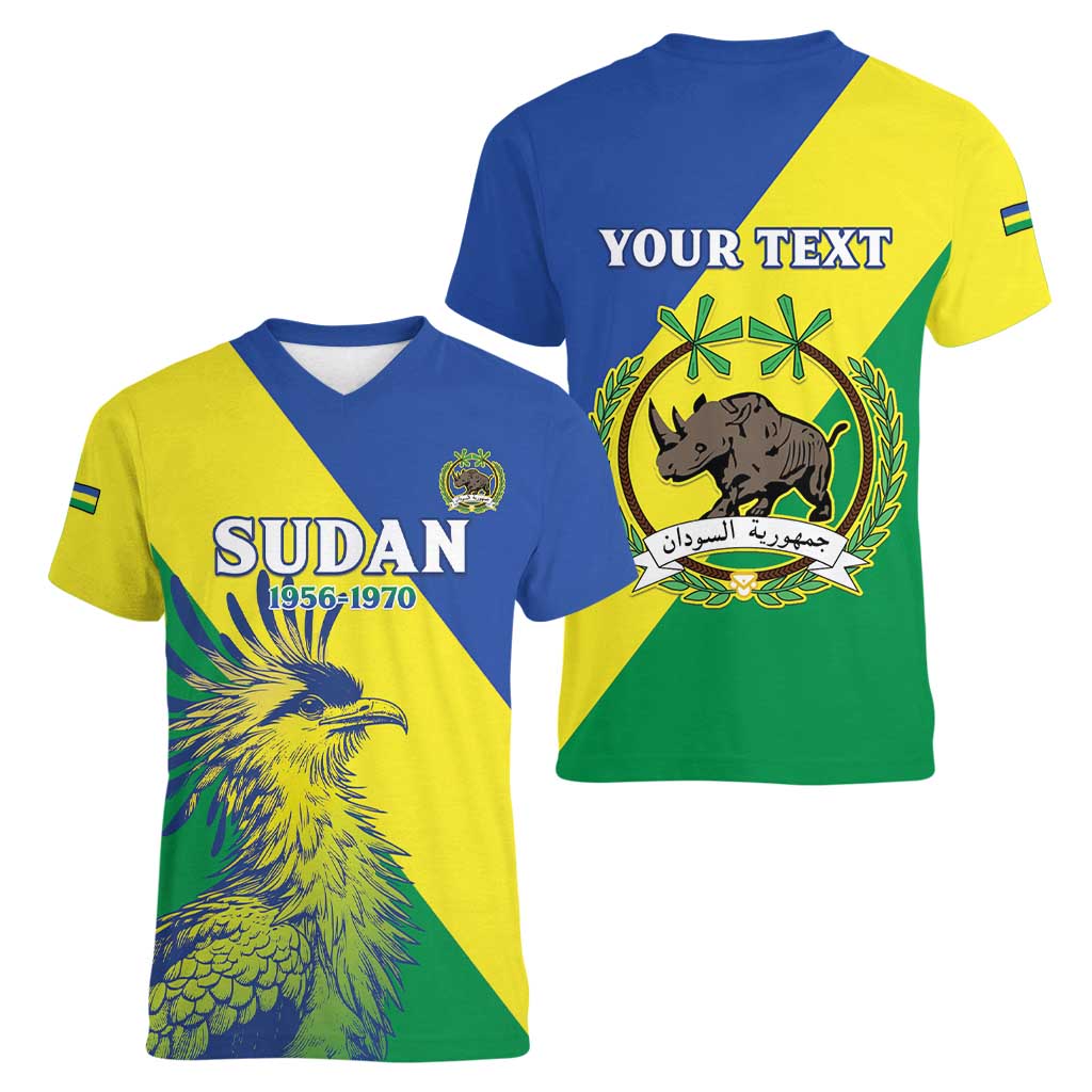 Personalized Sudan 1956-1970 Women V-Neck T-Shirt Secretary Bird Coat Of Arms