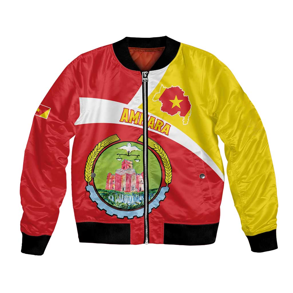 Personalized Ethiopia Amhara Region Bomber Jacket Coat Of Arms With Map