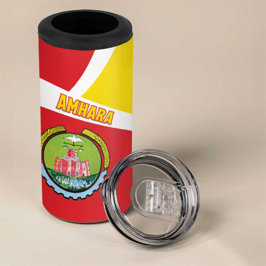 Personalized Ethiopia Amhara Region 4 in 1 Can Cooler Tumbler Coat Of Arms With Map