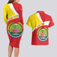 Personalized Ethiopia Amhara Region Couples Matching Long Sleeve Bodycon Dress and Hawaiian Shirt Coat Of Arms With Map