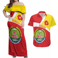 Personalized Ethiopia Amhara Region Couples Matching Off Shoulder Maxi Dress and Hawaiian Shirt Coat Of Arms With Map