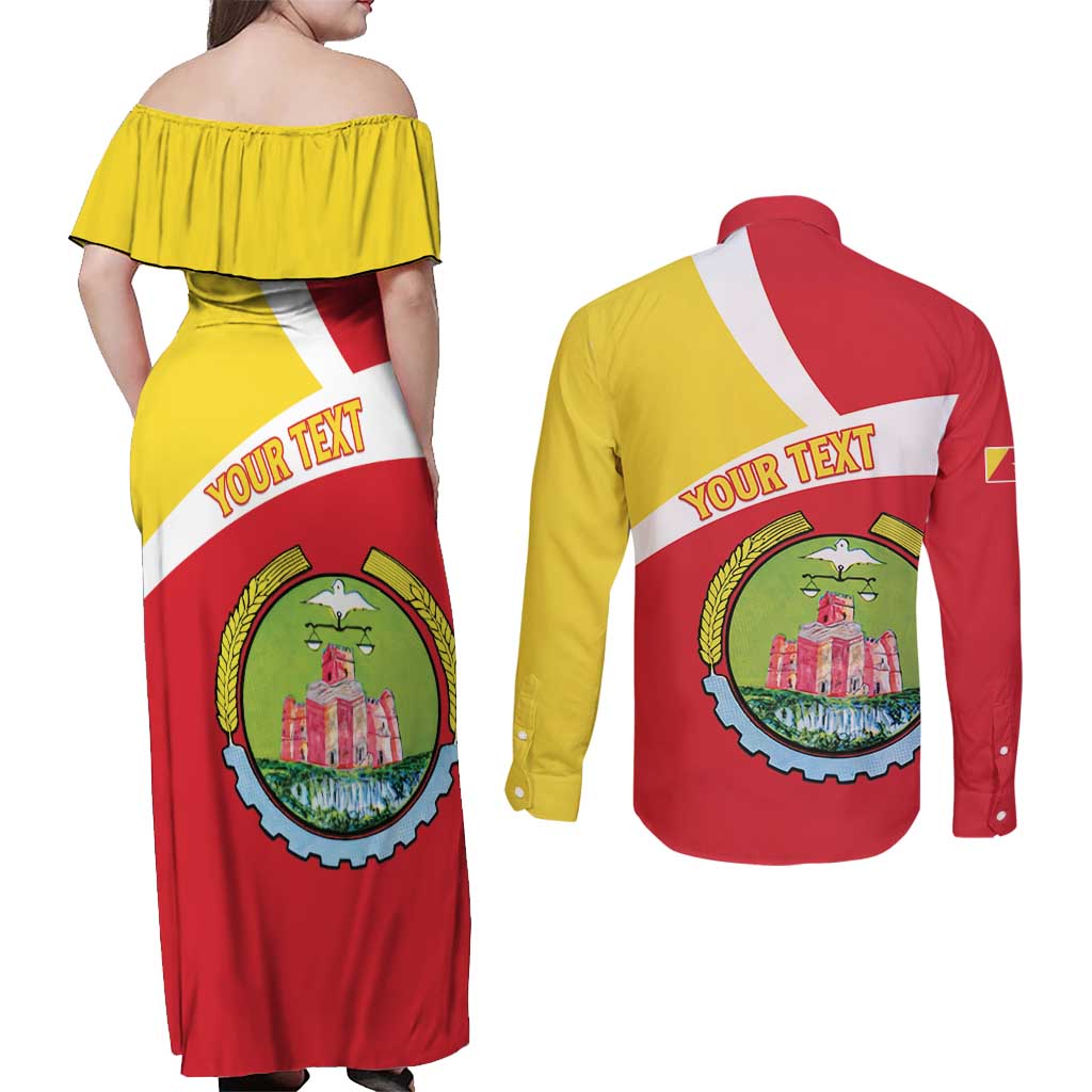 Personalized Ethiopia Amhara Region Couples Matching Off Shoulder Maxi Dress and Long Sleeve Button Shirt Coat Of Arms With Map