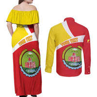 Personalized Ethiopia Amhara Region Couples Matching Off Shoulder Maxi Dress and Long Sleeve Button Shirt Coat Of Arms With Map