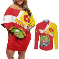 Personalized Ethiopia Amhara Region Couples Matching Off Shoulder Short Dress and Long Sleeve Button Shirt Coat Of Arms With Map