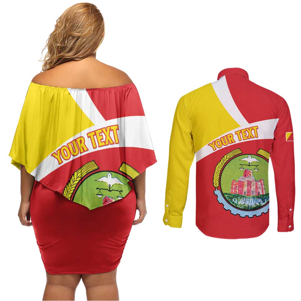 Personalized Ethiopia Amhara Region Couples Matching Off Shoulder Short Dress and Long Sleeve Button Shirt Coat Of Arms With Map