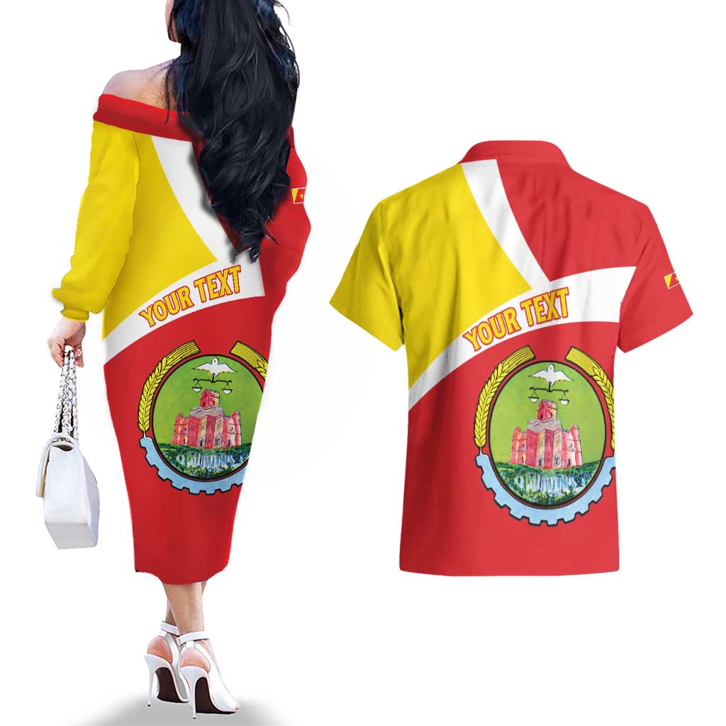 Personalized Ethiopia Amhara Region Couples Matching Off The Shoulder Long Sleeve Dress and Hawaiian Shirt Coat Of Arms With Map