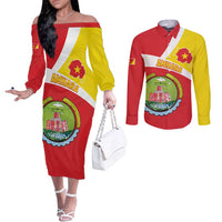 Personalized Ethiopia Amhara Region Couples Matching Off The Shoulder Long Sleeve Dress and Long Sleeve Button Shirt Coat Of Arms With Map