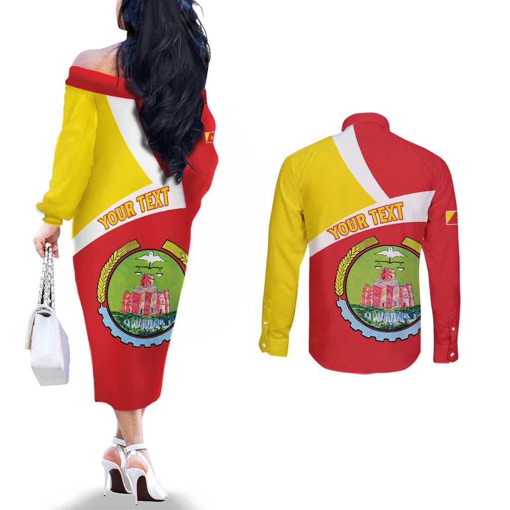 Personalized Ethiopia Amhara Region Couples Matching Off The Shoulder Long Sleeve Dress and Long Sleeve Button Shirt Coat Of Arms With Map
