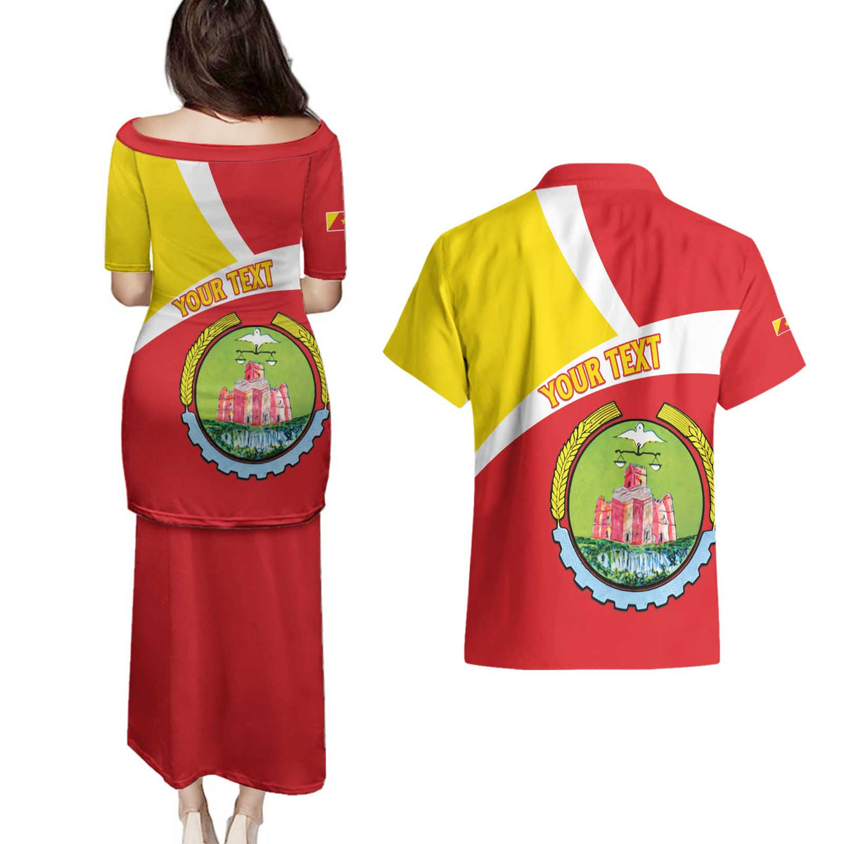 Personalized Ethiopia Amhara Region Couples Matching Puletasi and Hawaiian Shirt Coat Of Arms With Map