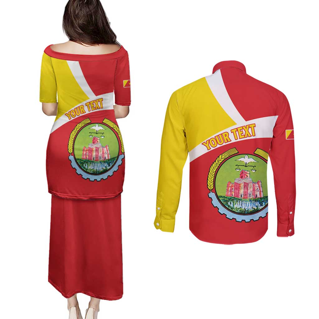 Personalized Ethiopia Amhara Region Couples Matching Puletasi and Long Sleeve Button Shirt Coat Of Arms With Map