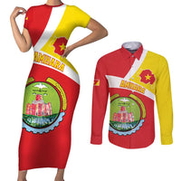 Personalized Ethiopia Amhara Region Couples Matching Short Sleeve Bodycon Dress and Long Sleeve Button Shirt Coat Of Arms With Map